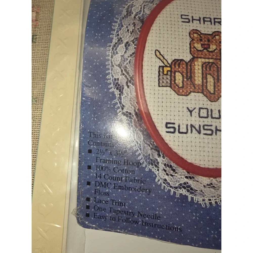 Lot Of 4 Cross Stitches Needlepoint - See Pictures Teddy Bear